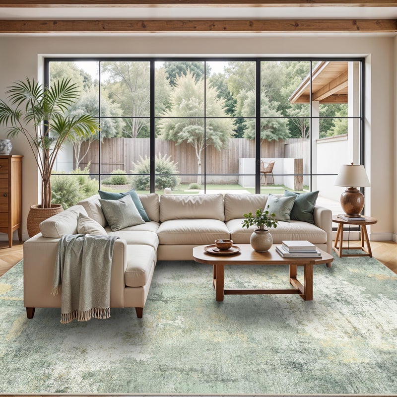RUUGME 9x12 Area Rug for Living Room- Modern Abstract Machine Washable Rug Large Area Rug Indoor Stain Resistant Carpet for Bedroom Non-Slip Low Pile Soft Room Decor 9X12 Sage Green - Image 3