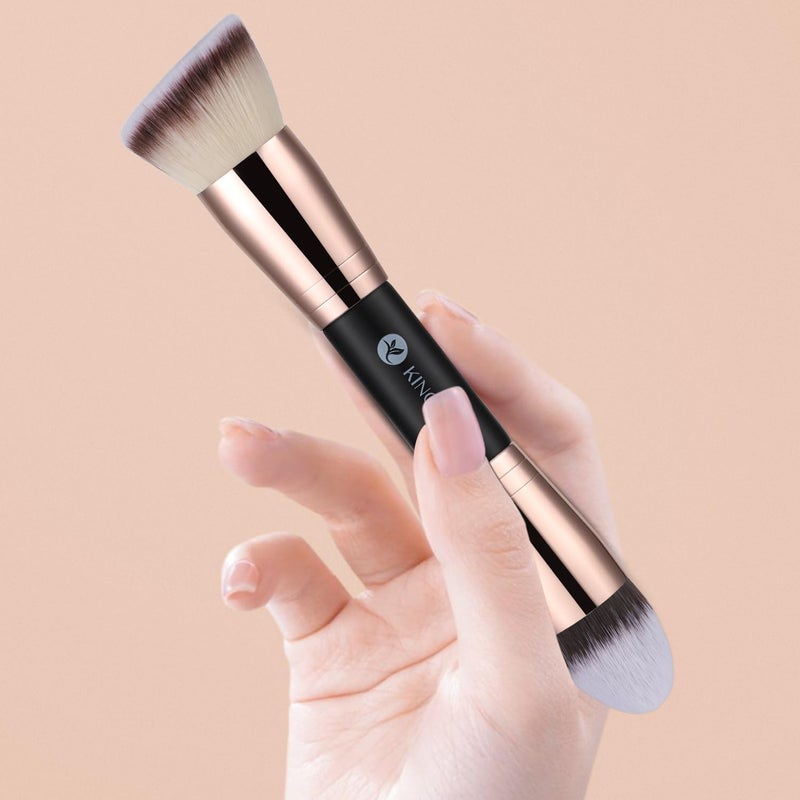 KINGMAS Foundation Brushes, 2Pcs Premium Bronzer Brush Double Ended Contour Makeup Brushes for Buffing Liquid, Cream, Powder, Blending Face Makeup - Image 2