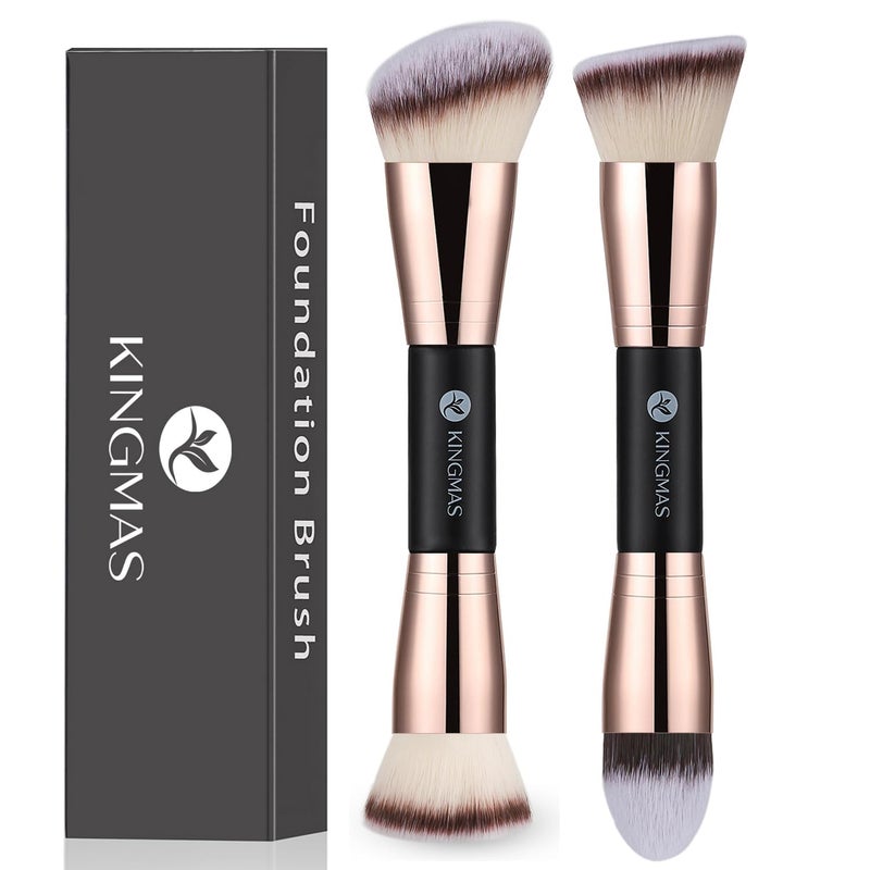 KINGMAS Foundation Brushes, 2Pcs Premium Bronzer Brush Double Ended Contour Makeup Brushes for Buffing Liquid, Cream, Powder, Blending Face Makeup - Image 1