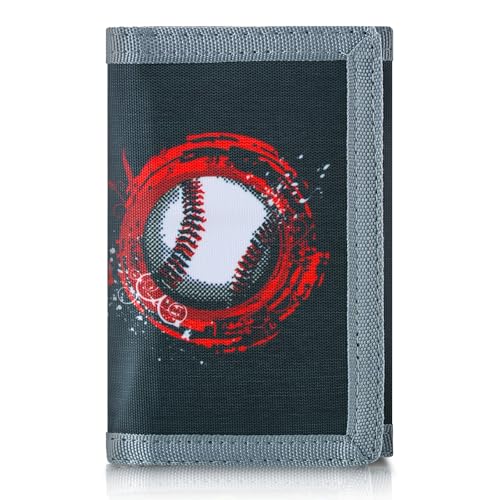 JONYEE Kids Wallet for Boys Ages 4-18, Novelty Trifold Wallet with Key Chain and Zipper Coin Pocket for Teens Children Girls Toddler, Canvas Wallet for Outdoors Sports Birthday Gifts-Baseball - Image 1