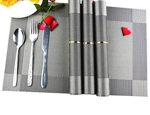 8 PCS Heat-Resistant Placemats For Table Protection - Elegant Waterproof Placemats For Dining Tables - Gray Table Protectors For Indoor And Outdoor Use 12x18"" (Silver)