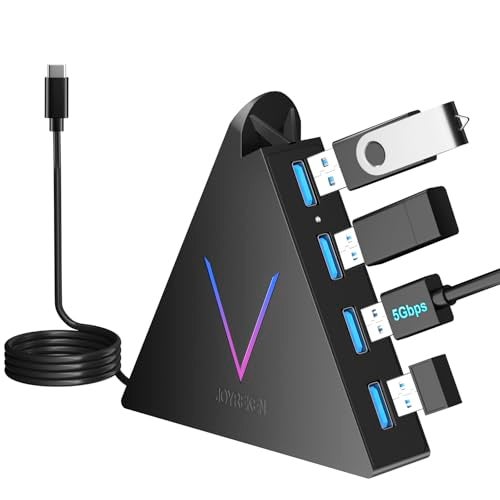 JoyReken USB C Hub 4 Ports JoyReken,USBC to USB Hub with 2FT Extended Cable,Type C to USB Adapter for MacBook Pro/Mini,iMac,Surface,Gaming Laptops,PS5,Flash Drive,Thumb Drives,Mouse,Keyboard(Black) - Image 1