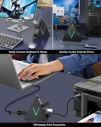 JoyReken USB C Hub 4 Ports JoyReken,USBC to USB Hub with 2FT Extended Cable,Type C to USB Adapter for MacBook Pro/Mini,iMac,Surface,Gaming Laptops,PS5,Flash Drive,Thumb Drives,Mouse,Keyboard(Black) - Image 4