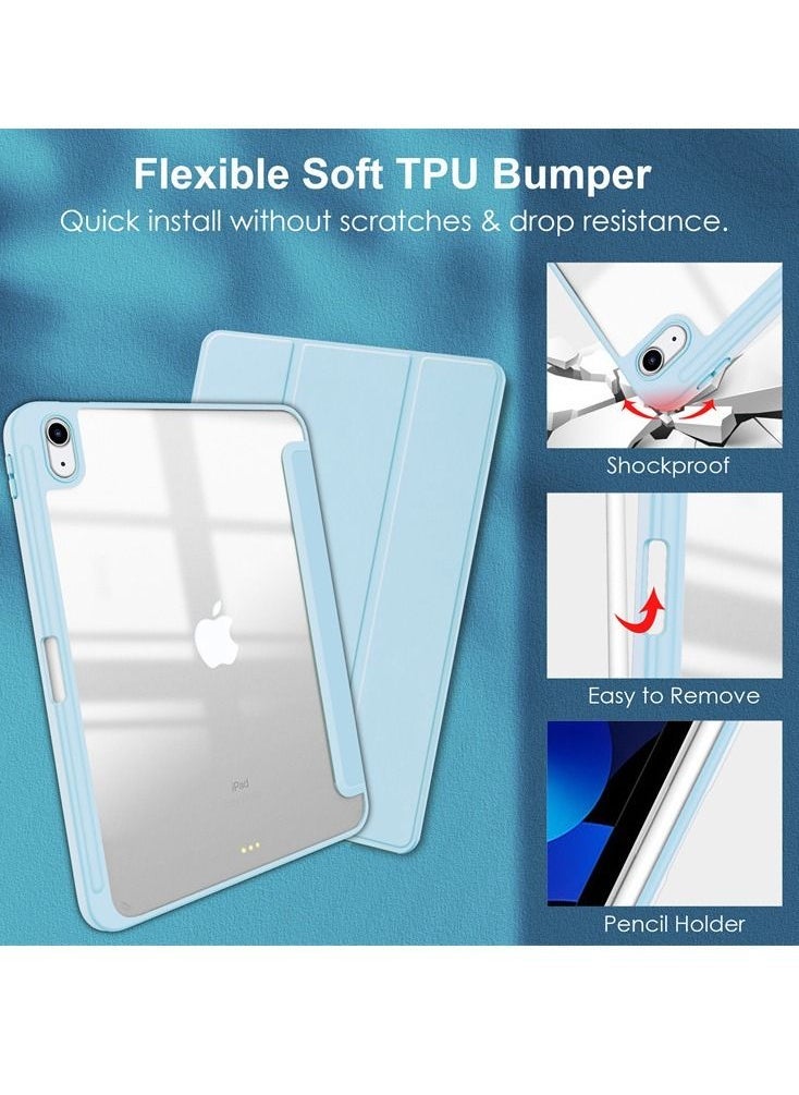 Acrylic Case for iPad 10th Generation 10.9 inch with Pencil Holder, Clear Transparent Case with Auto Wake/Sleep Blue - Image 4