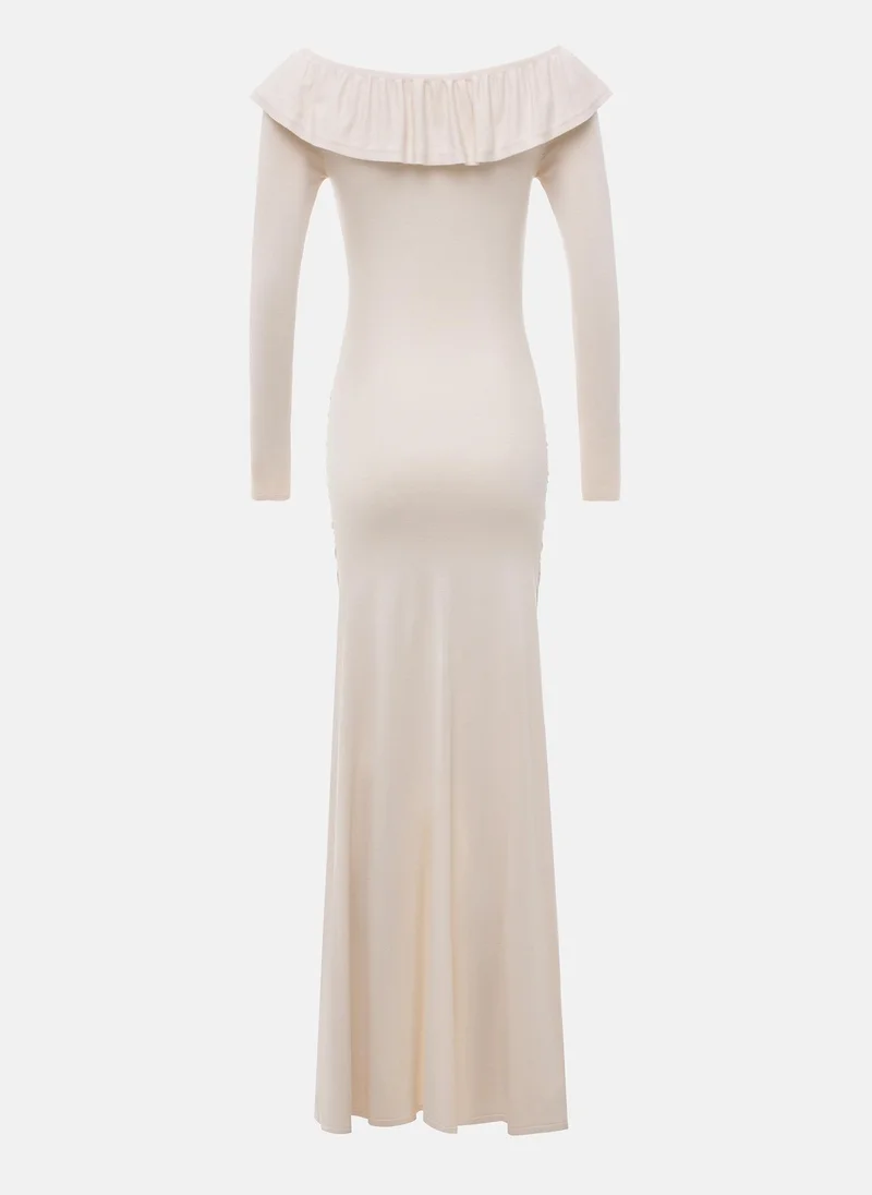 Lichi Fitted maxi dress with voluminous flounces