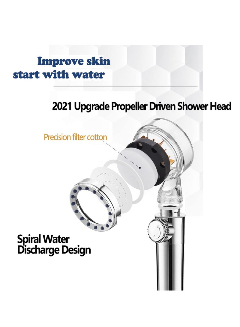 SYOSI Shower Head, Shower Head with Hose, Handheld Turbocharged Pressure Propeller Shower, Turbo Spa Massage Shower Head - Image 2