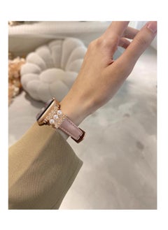 Generic luxury diamond pearl leather suitable for Apple watch strap - Pink  - Image 1