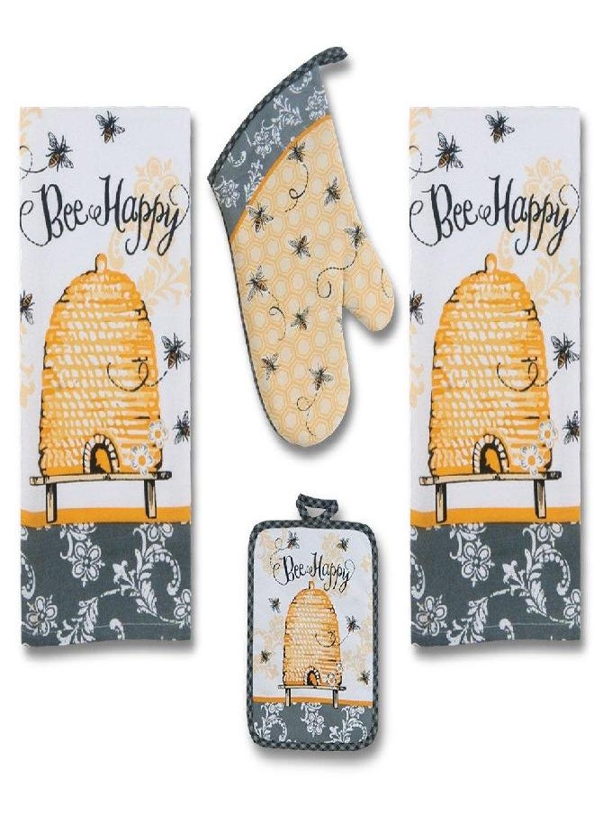 Kay Dee 4 Piece Bee Happy Kitchen Set - 2 Terry Towels, Oven Mitt, Potholder  - Image 1