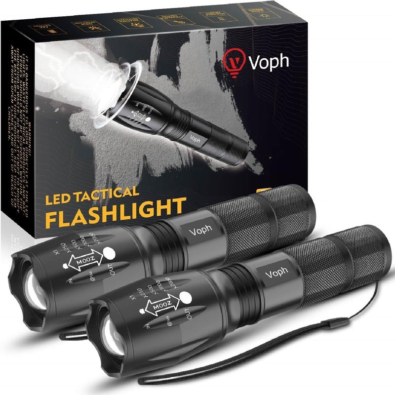 Voph Flashlight 2 Pack 5 Modes High Lumen Tactical LED Flash Light High Lumens Bright Waterproof Flashlights Christmas Stocking Stuffers Gifts for Men Hunting Camping Essentials Gear