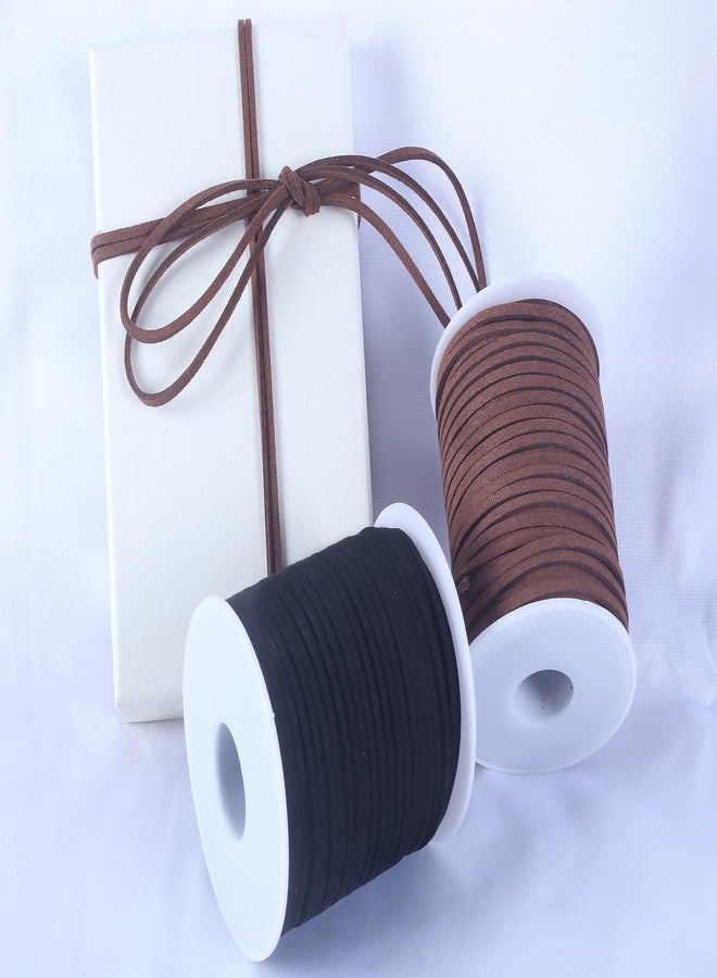 KONMAY 2 Rolls Faux Leather Cord, 100 Yards Black and Brown Suede Leather String Lace for Making of Necklaces, Bracelets,Jewellery,Beading,Gift Wrapping,Crafting,Dreamcatcher - Image 3