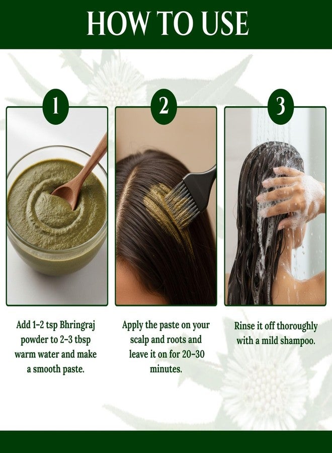 AarVed Bhringraj Powder for Hair Growth (150g, Pack of 1) Pure Ayurvedic Herb No Parabens, No Gluten & No Additive- Internationally Certified - Image 3