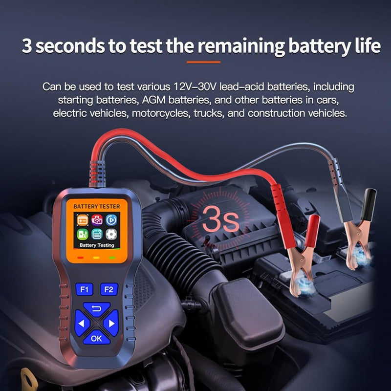 AZIJYV Battery Tester, Car Battery Tester, Battery Load Tester 12V-30V Lead-Acid Battery Digital Automotive Battery Analyzer Can Test Automotive, Electric Vehicle, and Motorcycle Batteries - Image 3