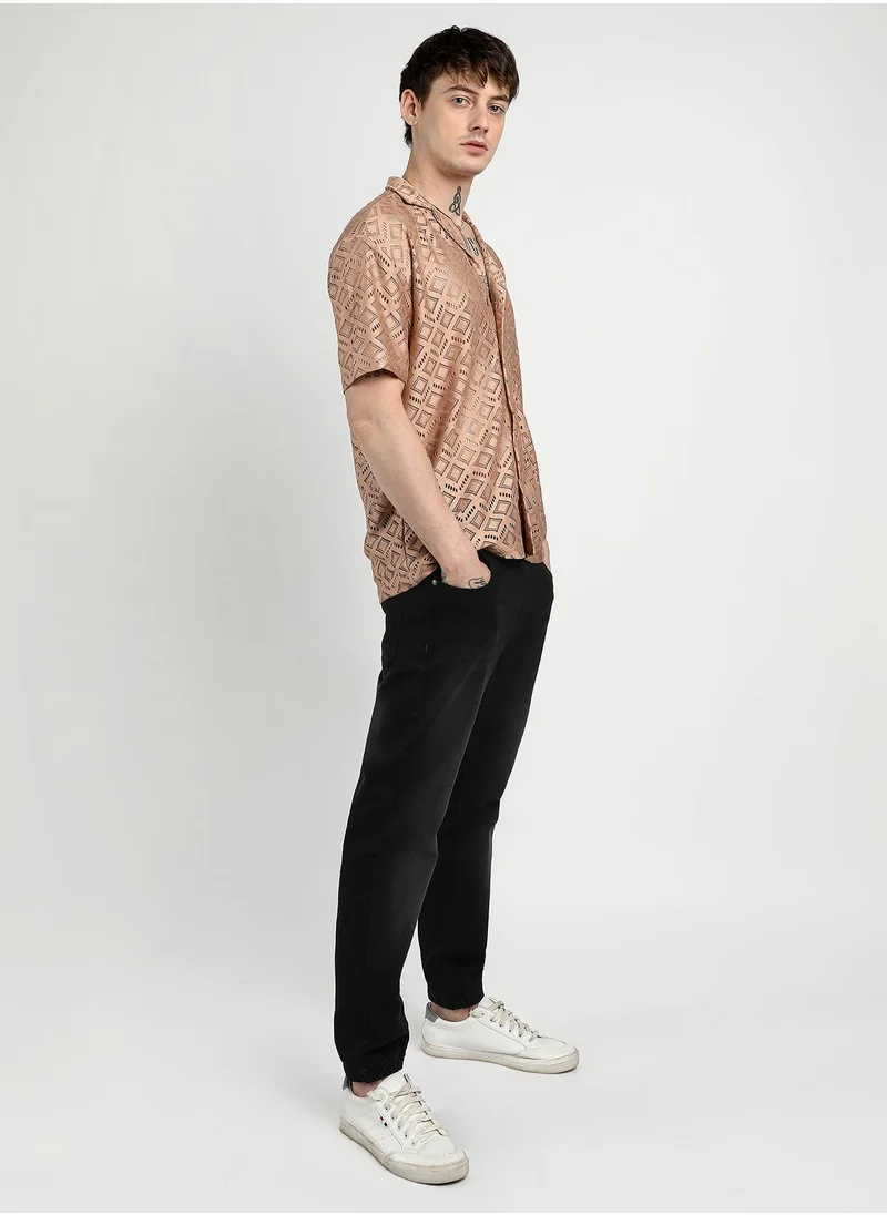 Campus Sutra Men's Tan Brown Oversized Rhombus Shirt