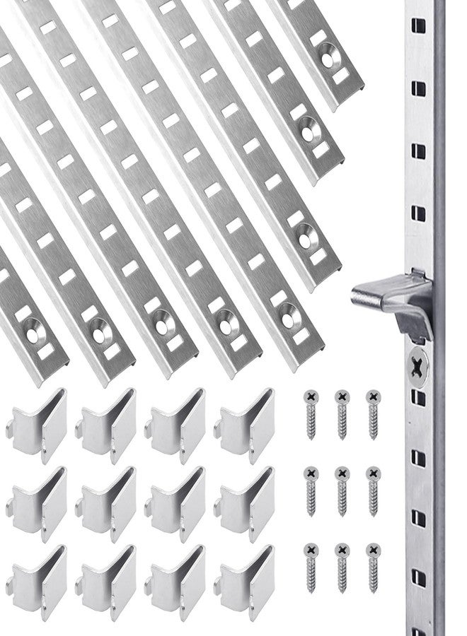 Xadnitu 20 Packs 17 Inches Metal Pilaster Shelf Bracket Rails with Adjustable Shelving Support Clips and Mount Screws for Cabinet, Shelves Storage - Image 1