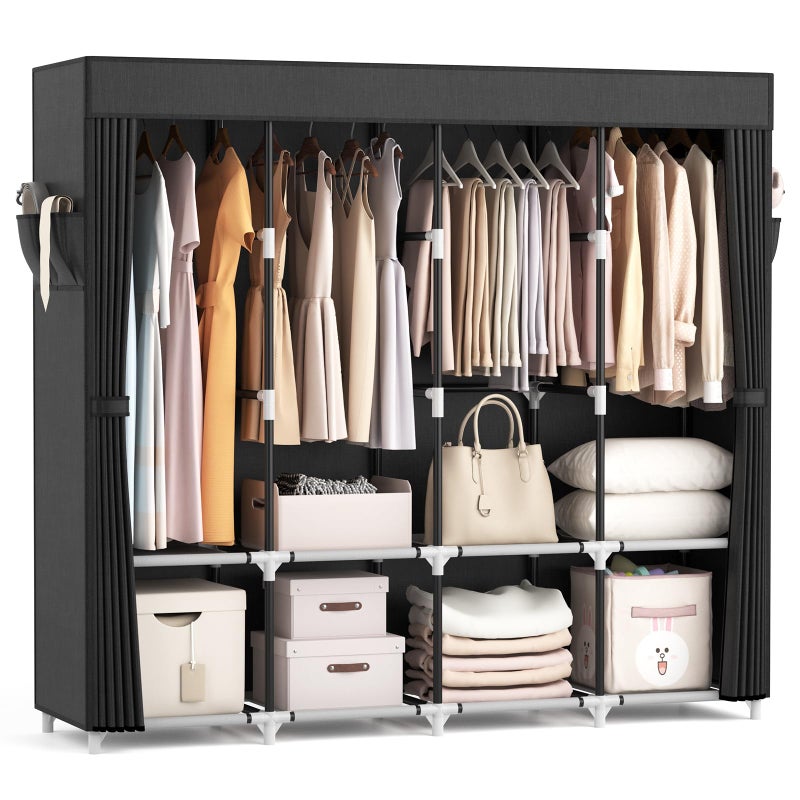 VTRIN Portable Closet for Hanging Clothes 67 Inch Wide Large Capacity Portable Wardrobe Closet with Cover, 4 Storage Shelves and 4 Hanging Rod Sturdy Free Standing Closet for Bedroom, Black - Image 1