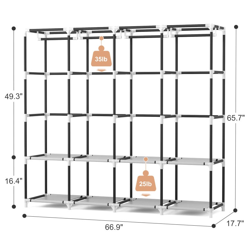 VTRIN Portable Closet for Hanging Clothes 67 Inch Wide Large Capacity Portable Wardrobe Closet with Cover, 4 Storage Shelves and 4 Hanging Rod Sturdy Free Standing Closet for Bedroom, Black - Image 3