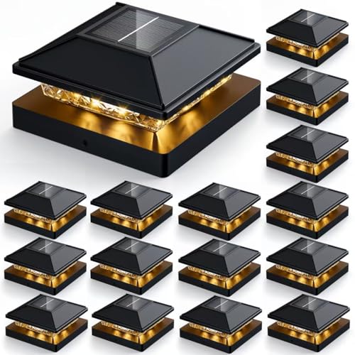 JOFIOS 16pack Modern Black Solar LED Post Cap Lights, 16 x LED, Waterproof, Solar Powered, Anti-Rust, for Deck, Fence, Porch, Garden, Patio - Image 1