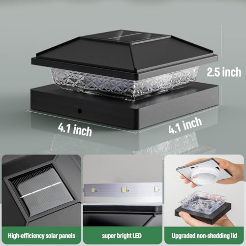 JOFIOS 16pack Modern Black Solar LED Post Cap Lights, 16 x LED, Waterproof, Solar Powered, Anti-Rust, for Deck, Fence, Porch, Garden, Patio - Image 3