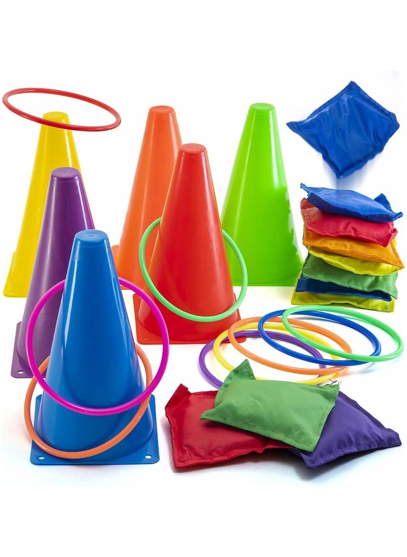 Generic Carnival Games Outdoor Set - 25Pcs Soft Plastic Cones Bean Bags and Ring Toss Combo Set - Ideal for Indoor and Outdoor Birthday Parties and Backyard Games  - Image 1