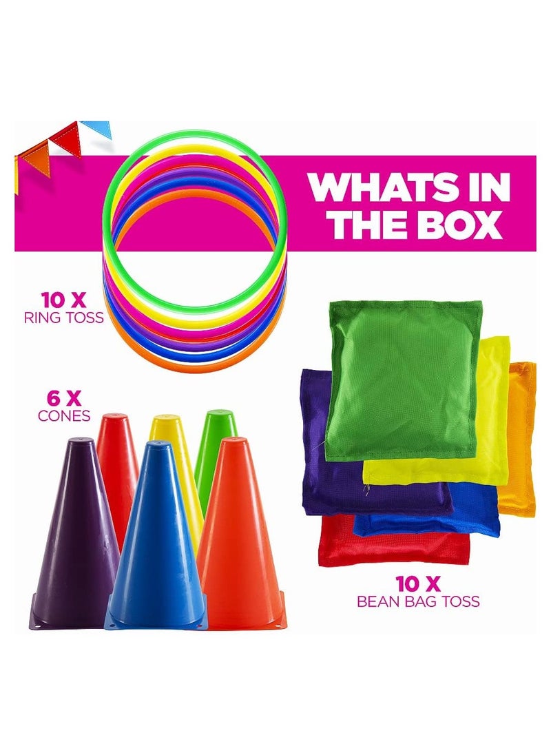 Generic Carnival Games Outdoor Set - 25Pcs Soft Plastic Cones Bean Bags and Ring Toss Combo Set - Ideal for Indoor and Outdoor Birthday Parties and Backyard Games  - Image 2