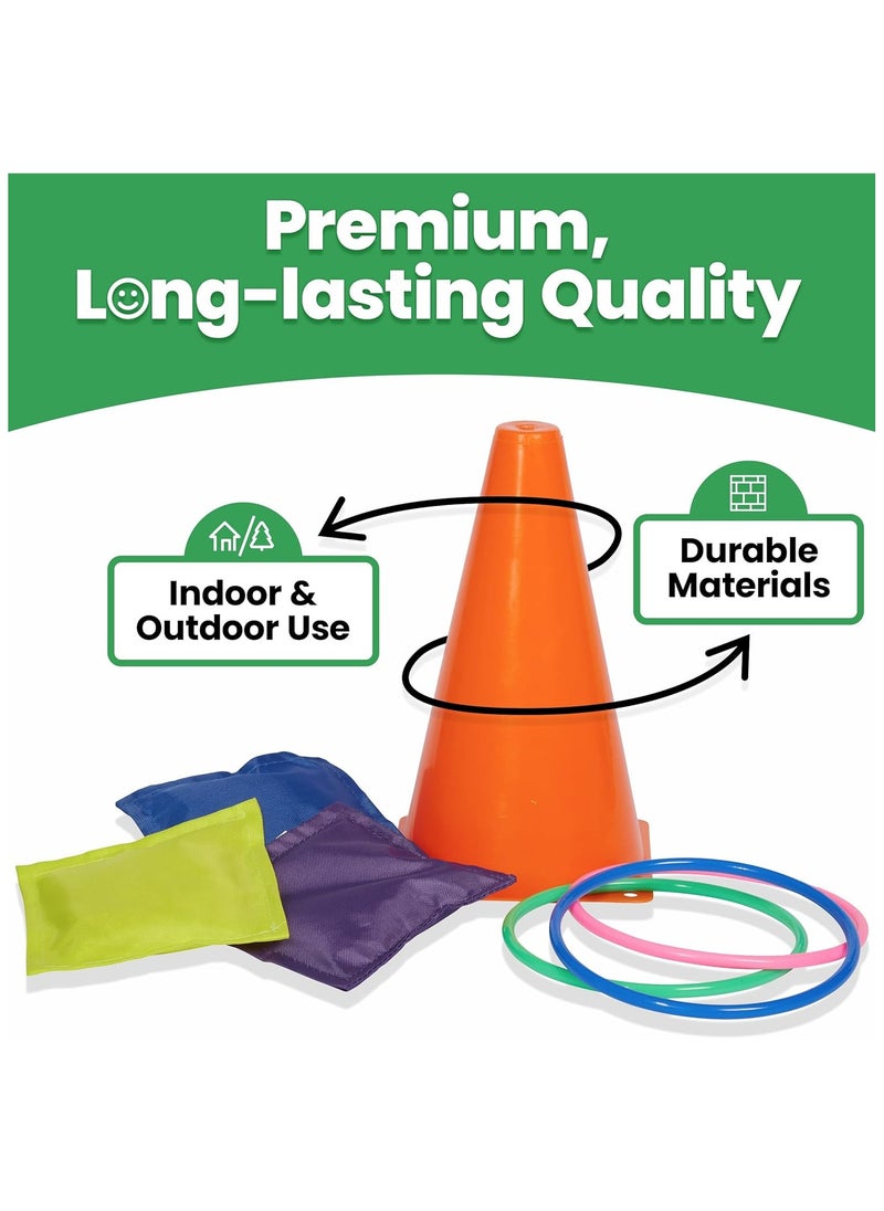 Generic Carnival Games Outdoor Set - 25Pcs Soft Plastic Cones Bean Bags and Ring Toss Combo Set - Ideal for Indoor and Outdoor Birthday Parties and Backyard Games  - Image 3