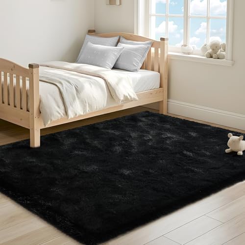 ISEAU Ultra Soft Fluffy Rug for Bedroom, 3 x 5 Feet Shaggy Area Rugs for Living Room Fuzzy Carpet Comfy Nursery Mat Bedside Carpets for Kids Boys Room Home Decor, Black - Image 5