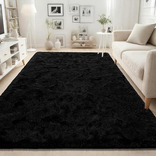 ISEAU Ultra Soft Fluffy Rug for Bedroom, 3 x 5 Feet Shaggy Area Rugs for Living Room Fuzzy Carpet Comfy Nursery Mat Bedside Carpets for Kids Boys Room Home Decor, Black - Image 2