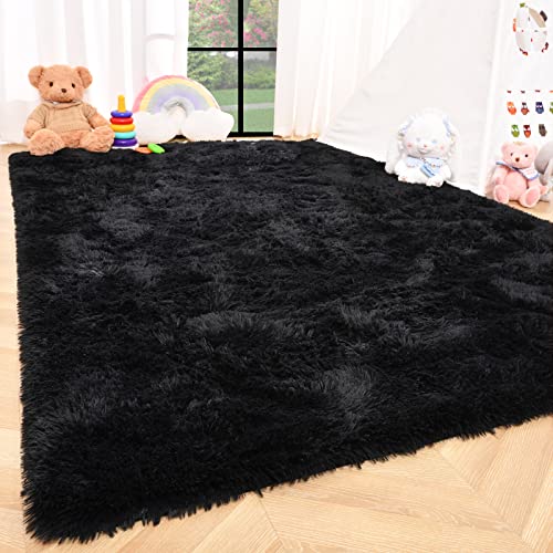 ISEAU Ultra Soft Fluffy Rug for Bedroom, 3 x 5 Feet Shaggy Area Rugs for Living Room Fuzzy Carpet Comfy Nursery Mat Bedside Carpets for Kids Boys Room Home Decor, Black - Image 4