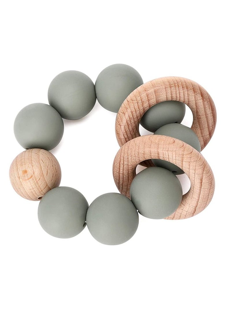 Y&D Baby Bracelet Teether, ELECDON Silicone Molar Sticks, and Wooden Teether for Oral Exploration, Environmentally Friendly Develop Sensory Skills (Pea Green) - Image 1