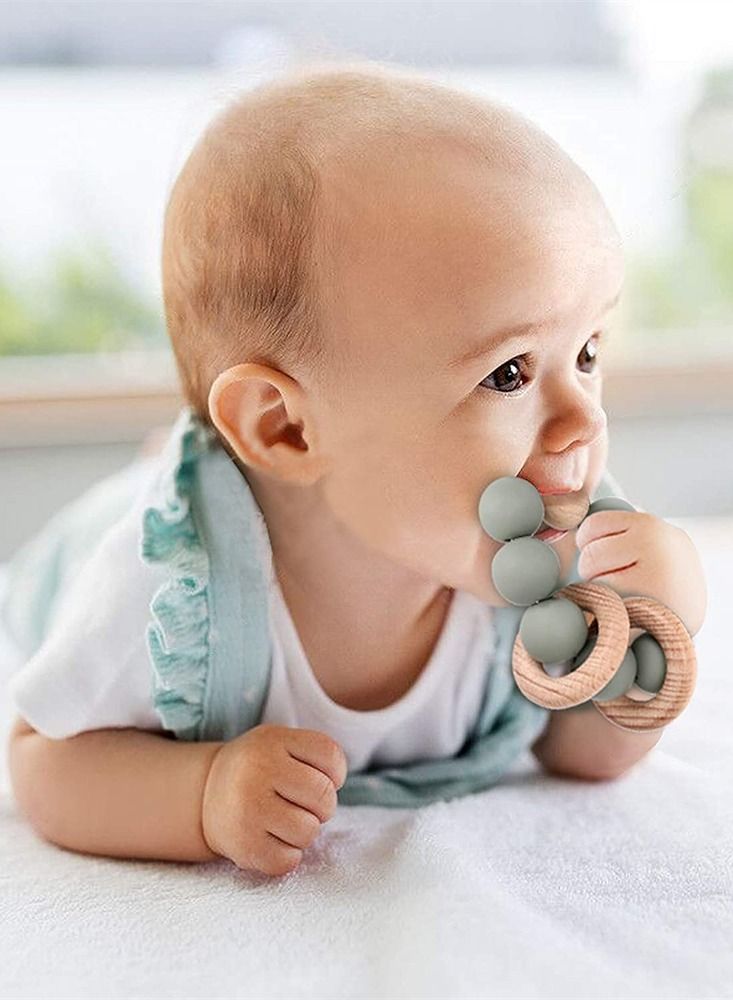 Y&D Baby Bracelet Teether, ELECDON Silicone Molar Sticks, and Wooden Teether for Oral Exploration, Environmentally Friendly Develop Sensory Skills (Pea Green) - Image 3
