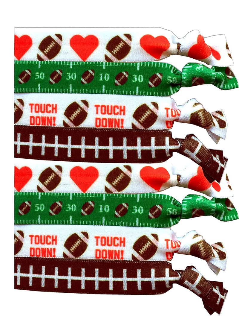 Sportigift Football Hair Ties - 8 piece - Football Hair Accessories - Football Cheer Bow Gift Set - Football Gift - Sports Bow Gifts - Girls Hair Bow 