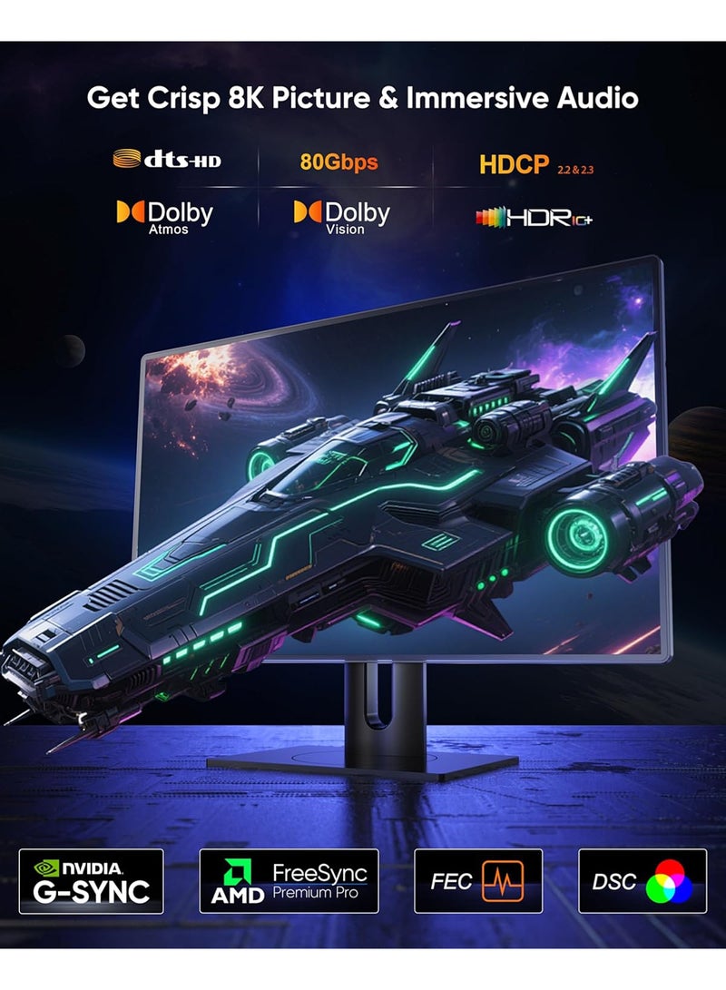 Mi VAZA Displayport 2.1 Cable - DP to DP Cable - Support 80Gbps, 16K@60Hz, 8k@120Hz, 4K@240Hz, DSC 1.2a, HDR10, FreeSync, G-Sync for Gaming Monitor, Graphics Card, Computer - Aluminum Alloy Case and Braided Nylon Rope - Image 2