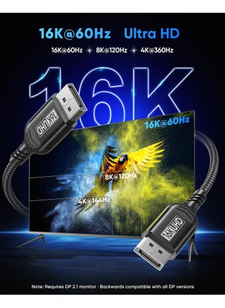 Displayport 2.1 Cable - DP to DP Cable - Support 80Gbps, 16K@60Hz, 8k@120Hz, 4K@240Hz, DSC 1.2a, HDR10, FreeSync, G-Sync for Gaming Monitor, Graphics Card, Computer - Aluminum Alloy Case and Braided Nylon Rope - view 3