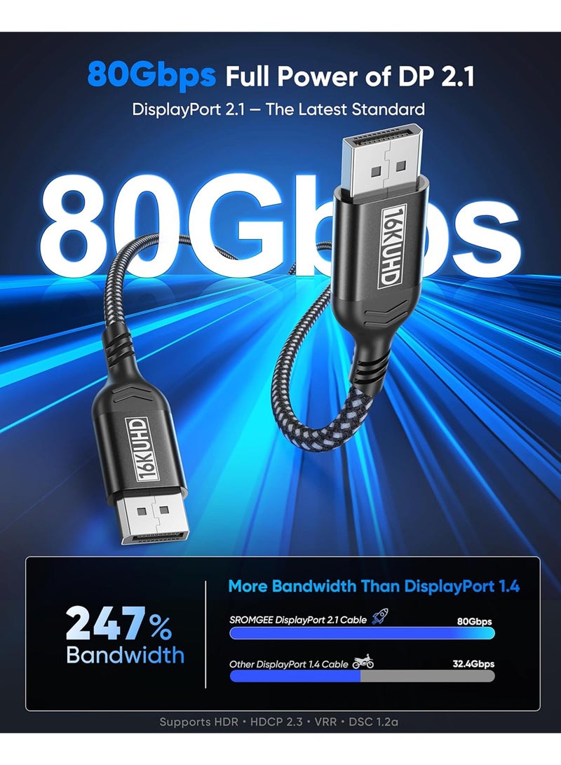 Mi VAZA Displayport 2.1 Cable - DP to DP Cable - Support 80Gbps, 16K@60Hz, 8k@120Hz, 4K@240Hz, DSC 1.2a, HDR10, FreeSync, G-Sync for Gaming Monitor, Graphics Card, Computer - Aluminum Alloy Case and Braided Nylon Rope - Image 4