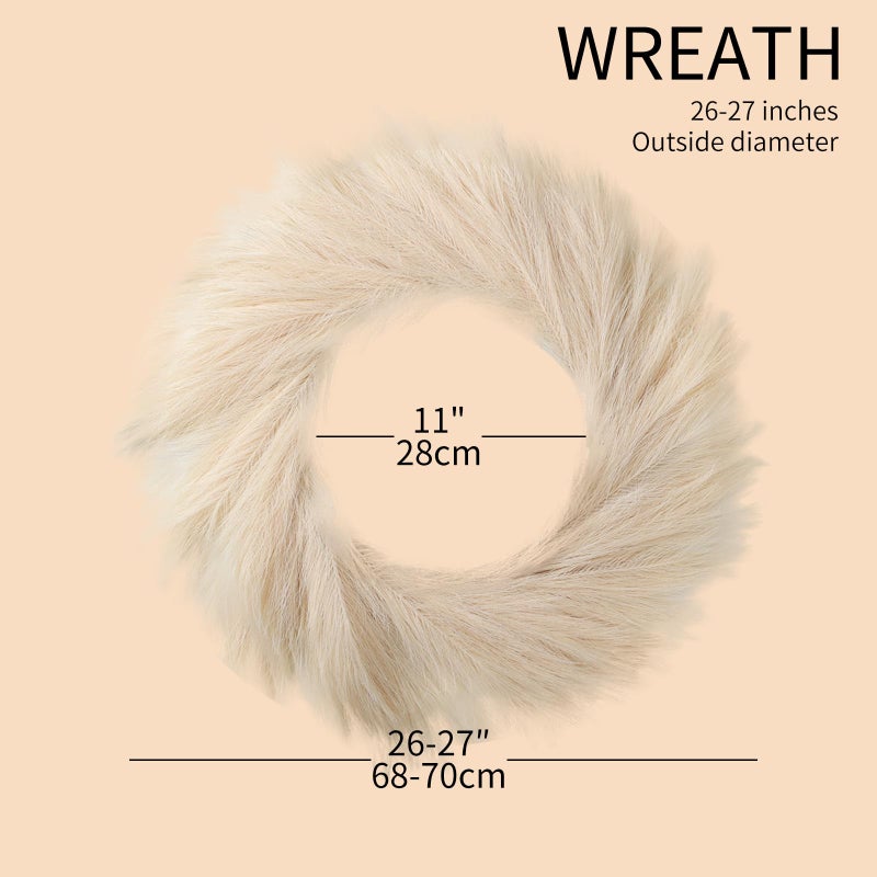 BSOKEIXD 27â€ Beige Pampas Grass Wreath for All Seasons ï¼Œfor Front Door, Porch, Windowï¼Œfor DIY Arrangement Farmhouse Beach Boho Table Centerpieces Bathroom Bedroom Decor Fall - Image 5