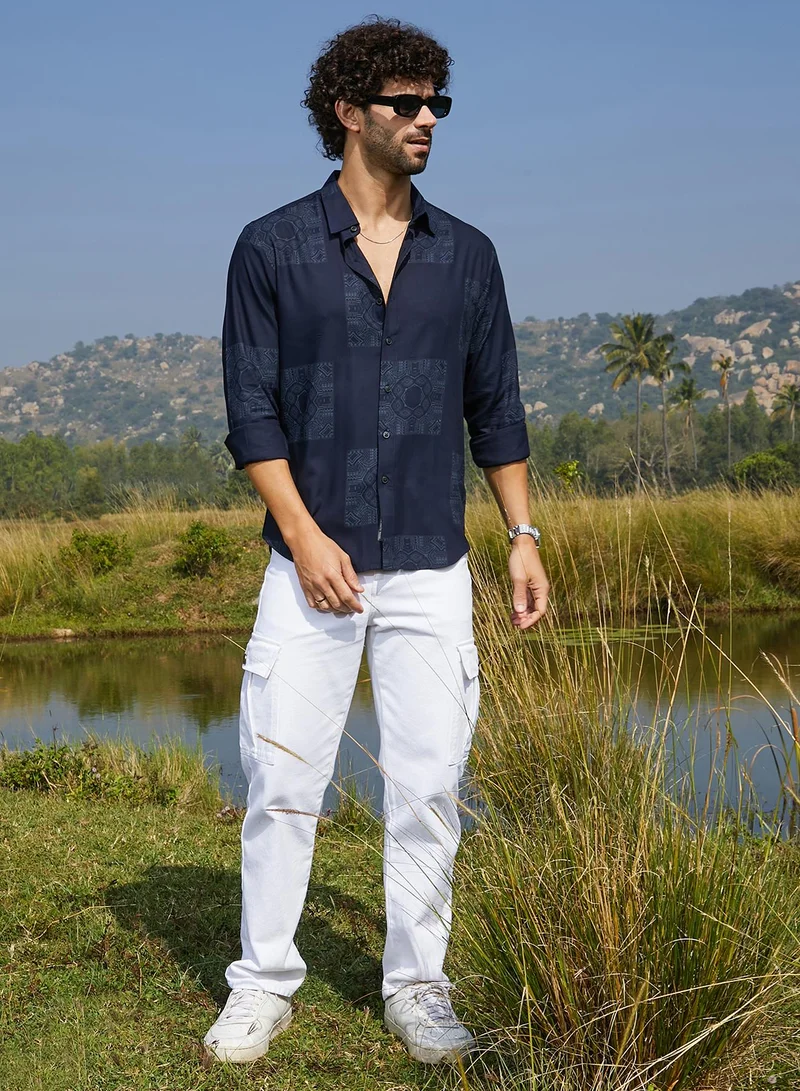 كامبوس سوترا Men's Navy Blue Celtic-Block Shirt