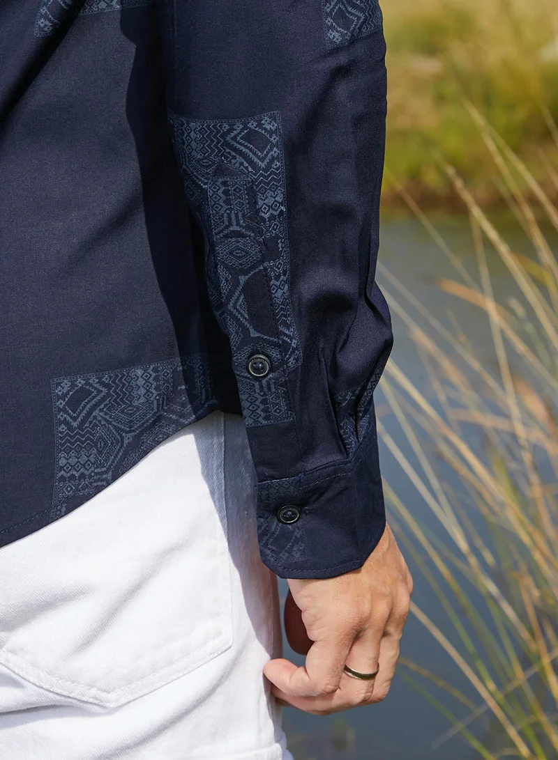 كامبوس سوترا Men's Navy Blue Celtic-Block Shirt