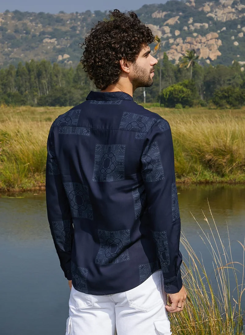 كامبوس سوترا Men's Navy Blue Celtic-Block Shirt