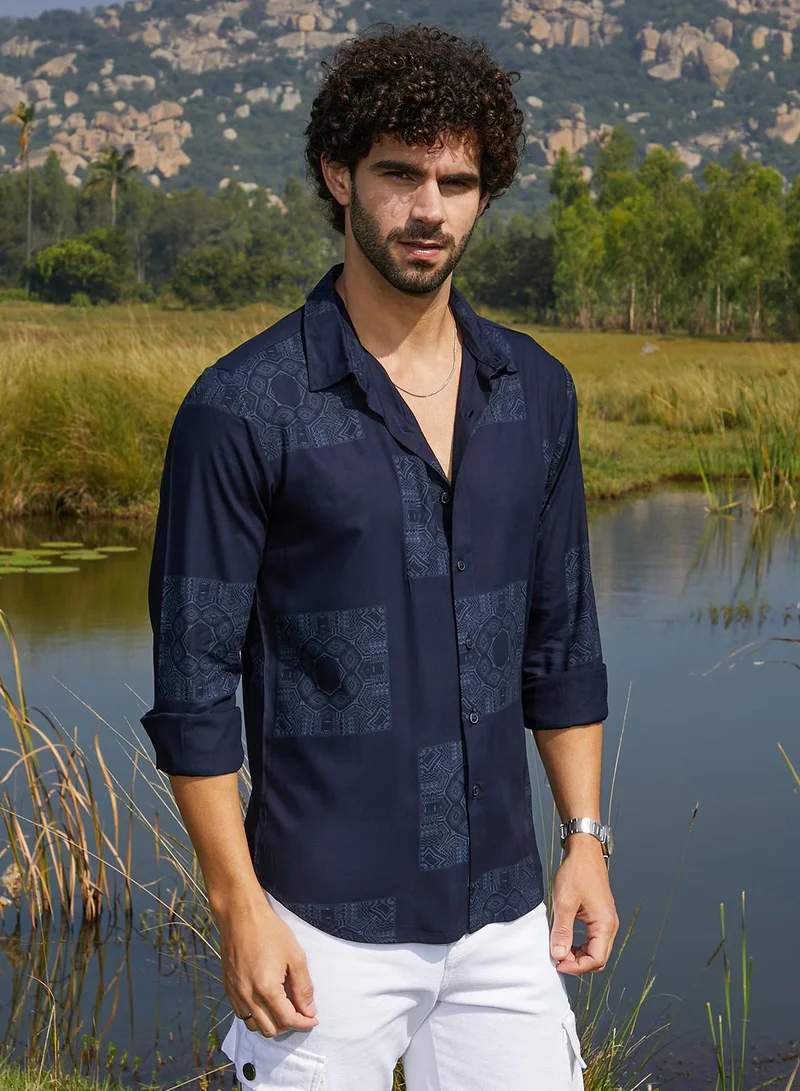كامبوس سوترا Men's Navy Blue Celtic-Block Shirt