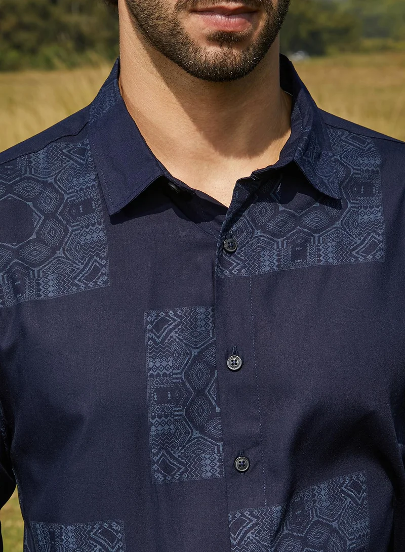 كامبوس سوترا Men's Navy Blue Celtic-Block Shirt