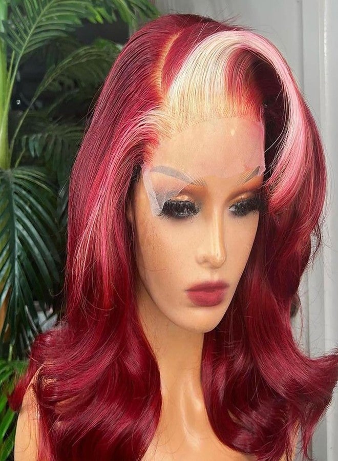 ANDRIA 13X4 HD Lace Front Wigs Pre-Plucked Hairline 16 Inch Body Wave Highlight Blonde Glueless Lace Frontal Wigs with Baby Hair Burgundy Red Short Bob Wig 200% Density Loose Wave Lace Closure Wig - Image 1