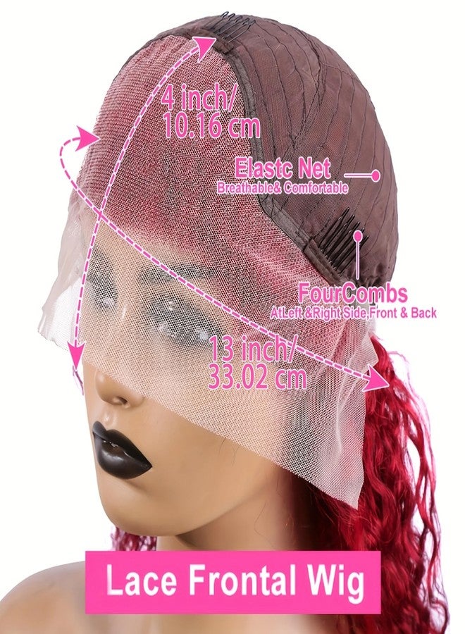 ANDRIA 13X4 HD Lace Front Wigs Pre-Plucked Hairline 16 Inch Body Wave Highlight Blonde Glueless Lace Frontal Wigs with Baby Hair Burgundy Red Short Bob Wig 200% Density Loose Wave Lace Closure Wig - Image 5