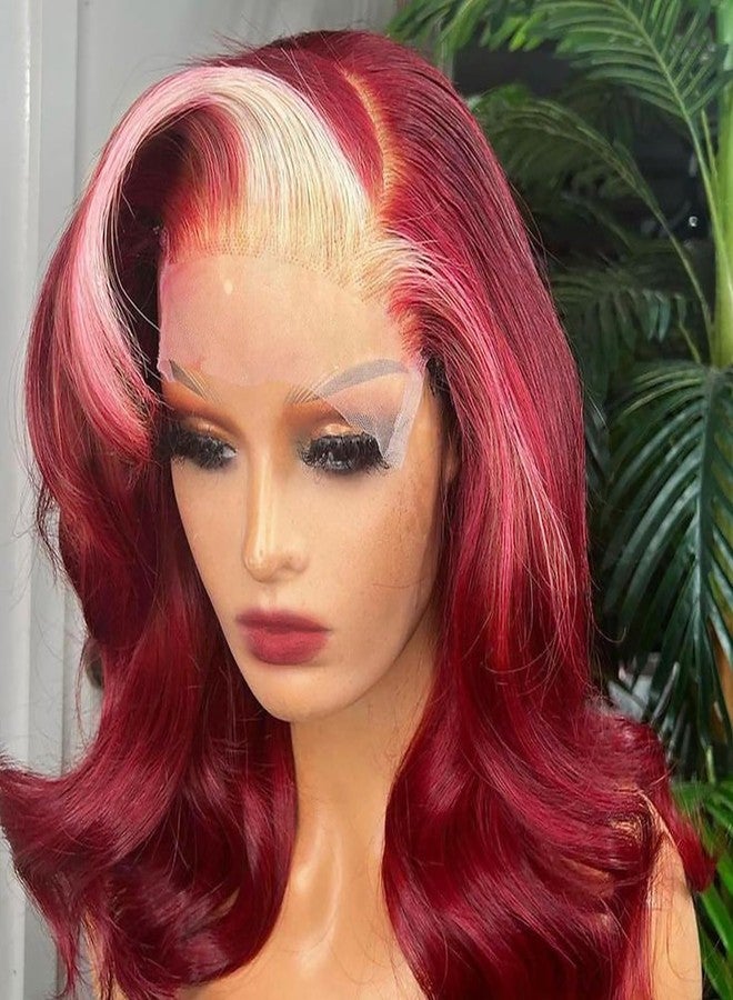 ANDRIA 13X4 HD Lace Front Wigs Pre-Plucked Hairline 16 Inch Body Wave Highlight Blonde Glueless Lace Frontal Wigs with Baby Hair Burgundy Red Short Bob Wig 200% Density Loose Wave Lace Closure Wig - Image 3