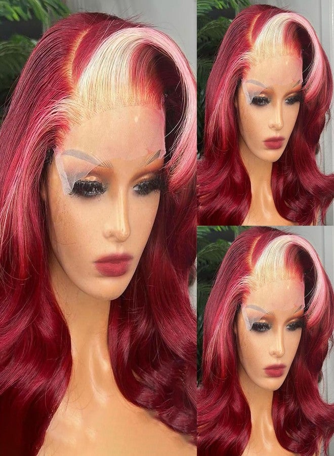ANDRIA 13X4 HD Lace Front Wigs Pre-Plucked Hairline 16 Inch Body Wave Highlight Blonde Glueless Lace Frontal Wigs with Baby Hair Burgundy Red Short Bob Wig 200% Density Loose Wave Lace Closure Wig - Image 4