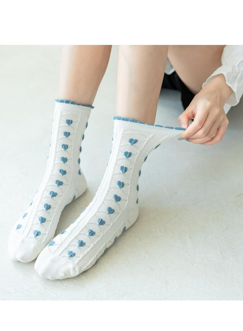 Oasisgalore 5 Pcs Casual Calf Socks, Soft Cotton Frilly Ruffle Socks, Cute Floral White Dress Socks for Girls.  - Image 4
