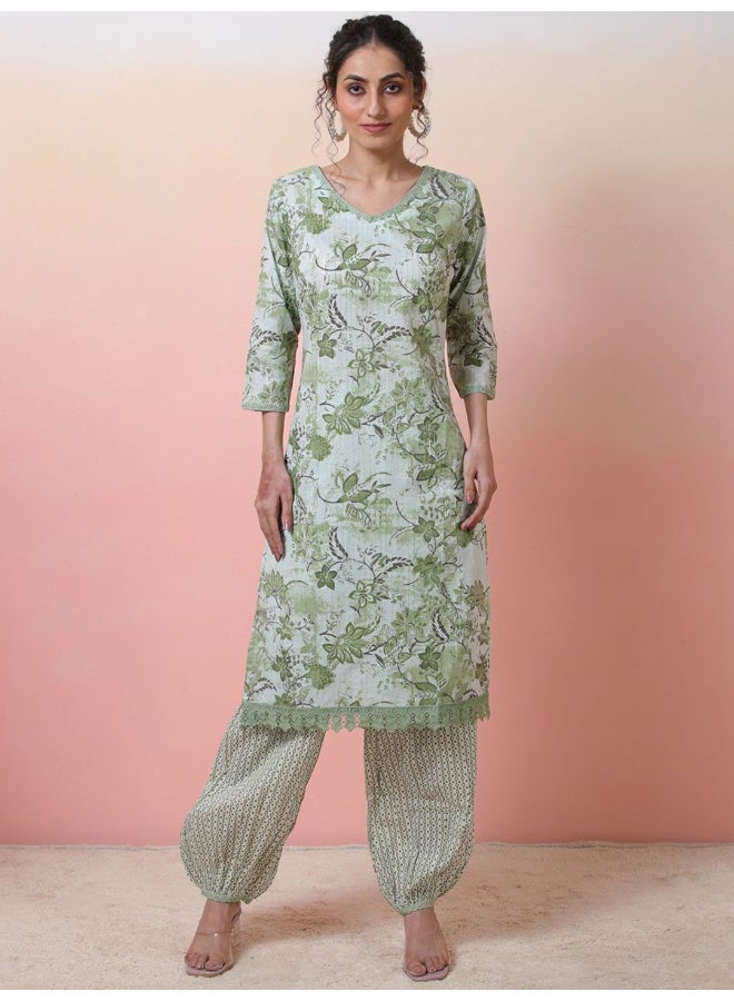 AKS Mint Green Kurta Set with balloon pant  - Image 1