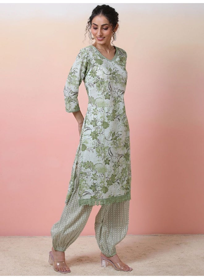 AKS Mint Green Kurta Set with balloon pant  - Image 3