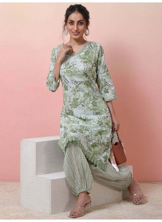 AKS Mint Green Kurta Set with balloon pant  - Image 4