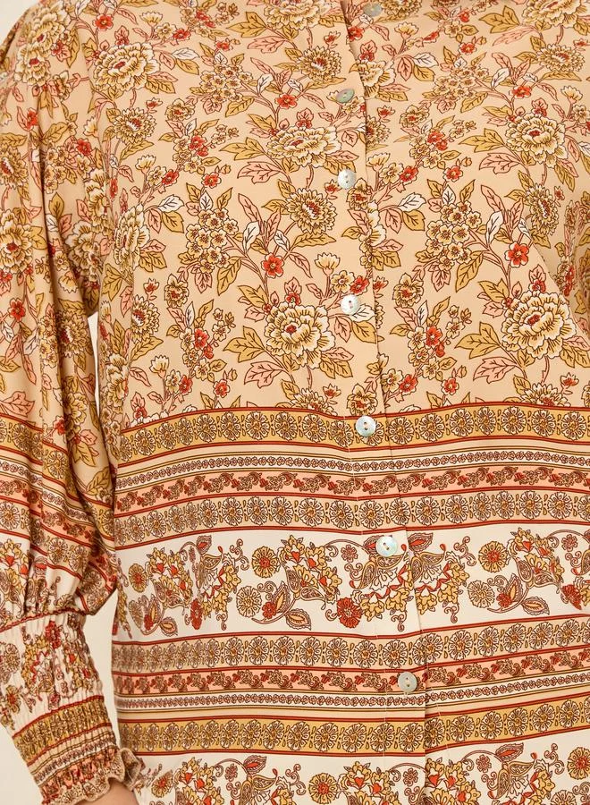 Styli Plus Floral Print Regular Fit Shirt with Cuffed Sleeves