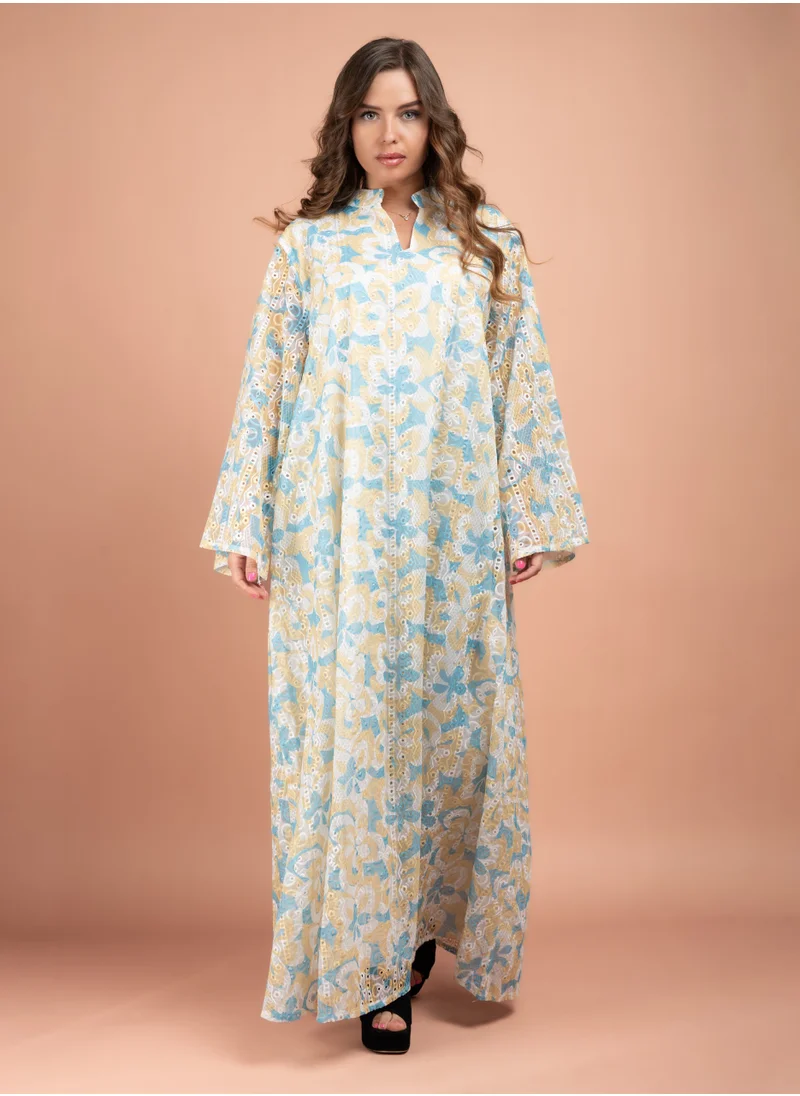 IKKXA Floral Printed Modern Jalabiya CJ1020 Yellow